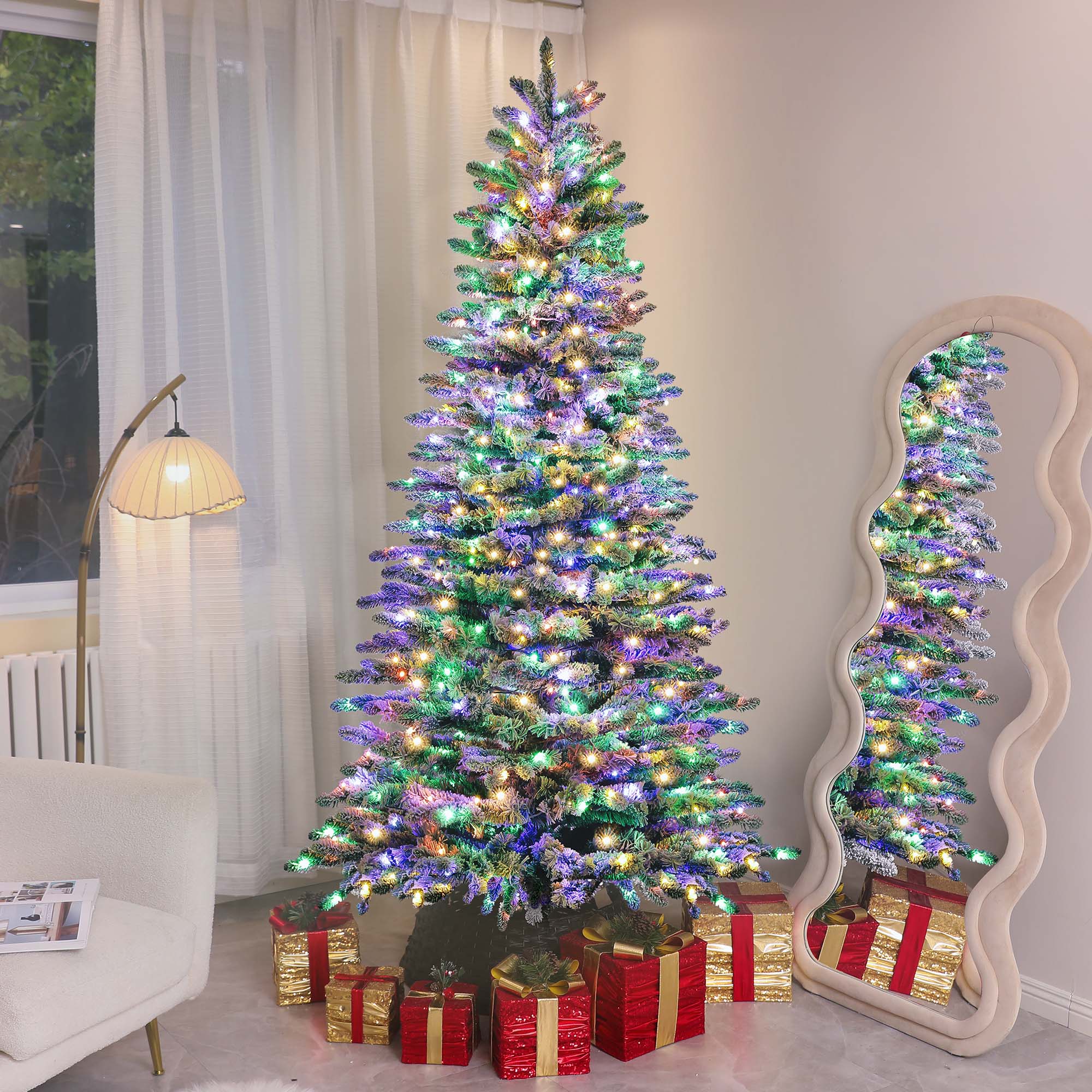 HOMCOM 7.5 ft Pre-Lit Mountain Pine Artificial Christmas Tree