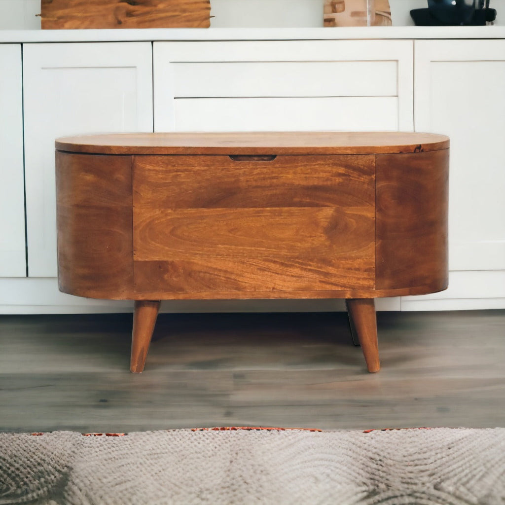 Solid Wood Chestnut Rounded Lid-Up Blanket Box
