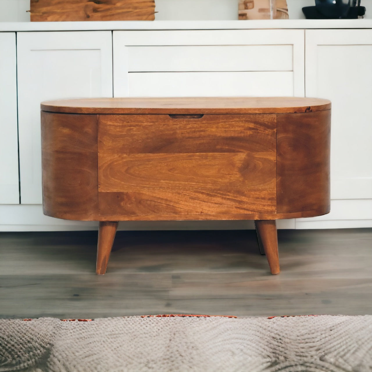 Solid Wood Chestnut Rounded Lid-Up Blanket Box