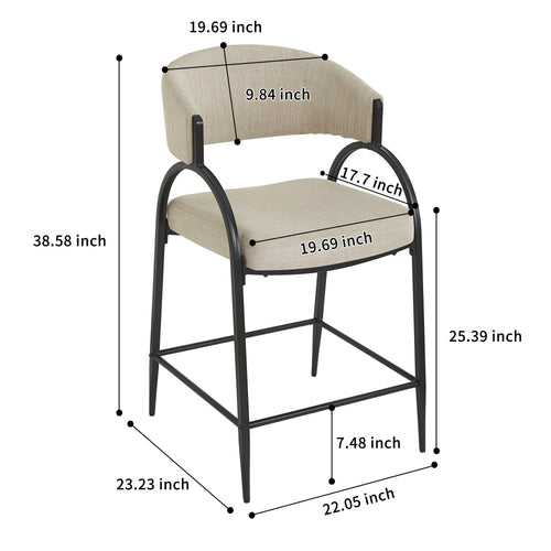 25'' Seat Height Modern Fabric Bar Stools with Back