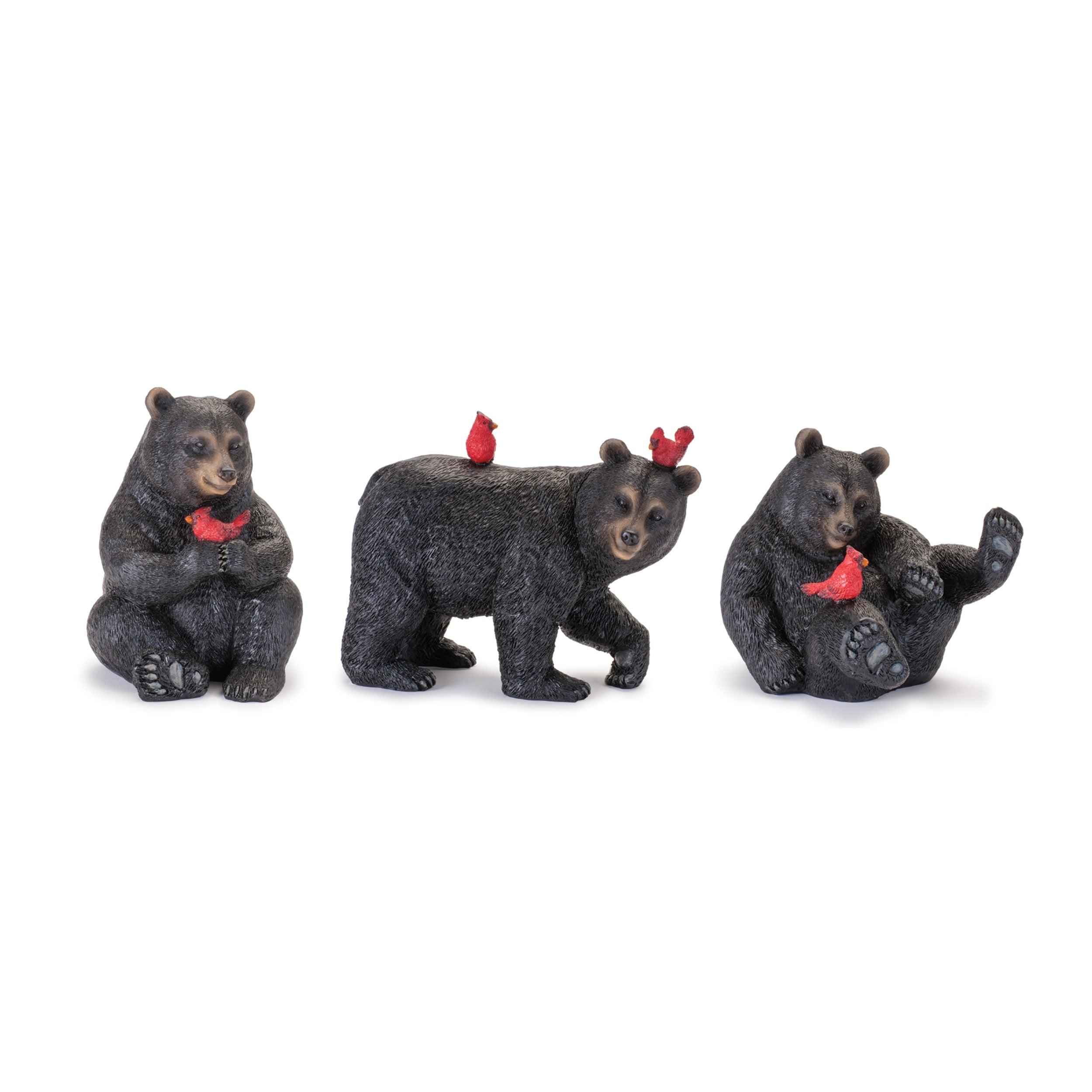 Black Bear with Cardinal Birds (Set of 3)