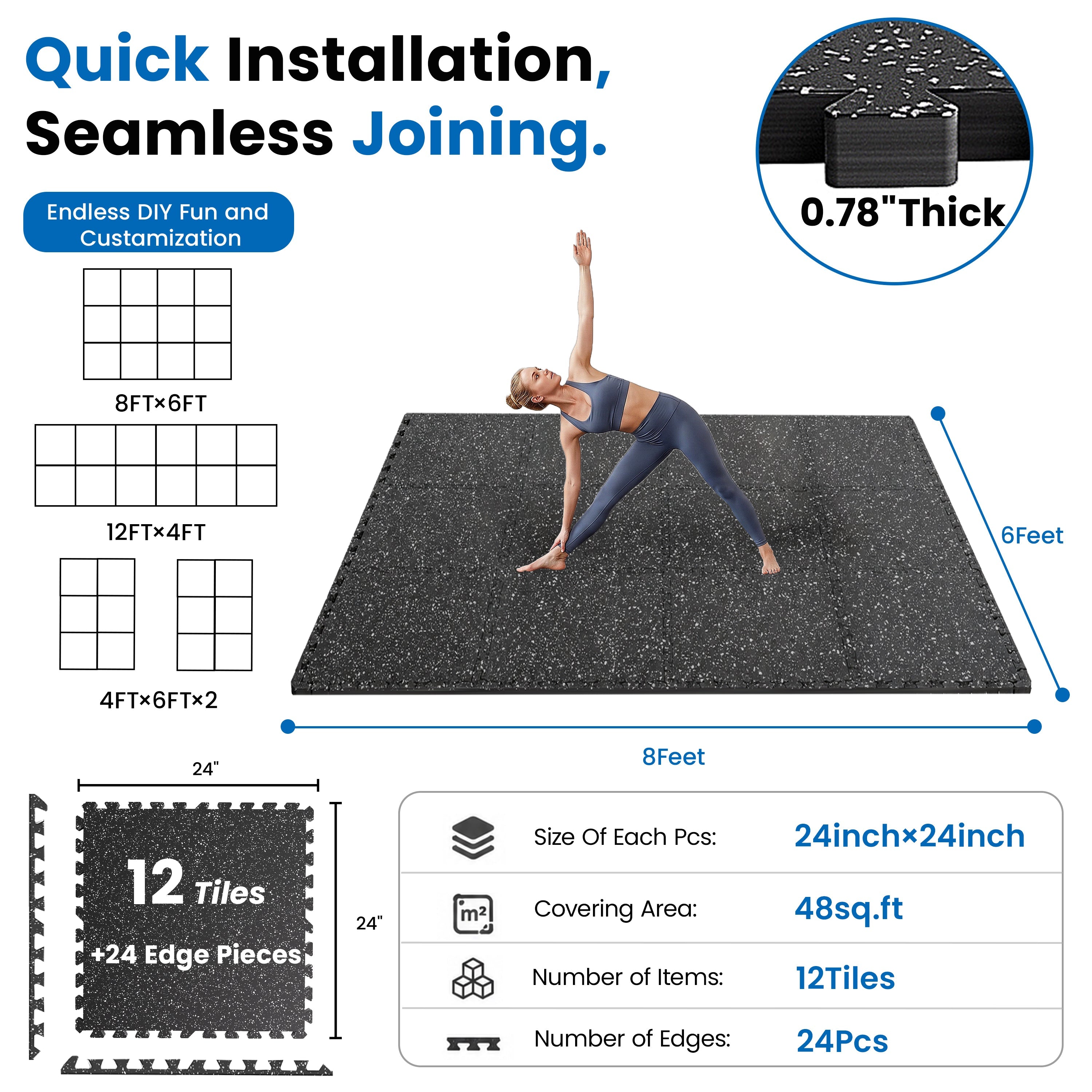 0.79 Inch Thick Gym Floor Mats