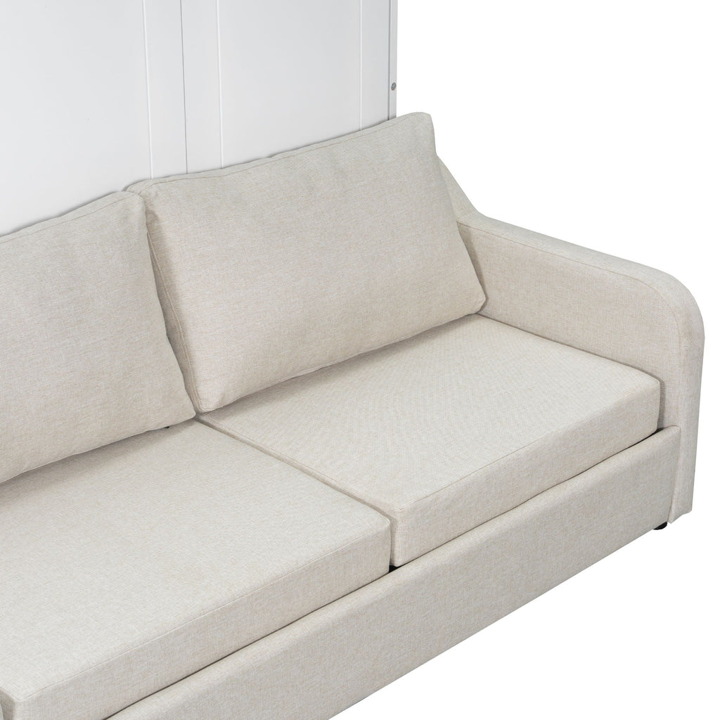 Murphy Cabinet Bed With Folding Sofa, Built In Storage Shelves And LED Light