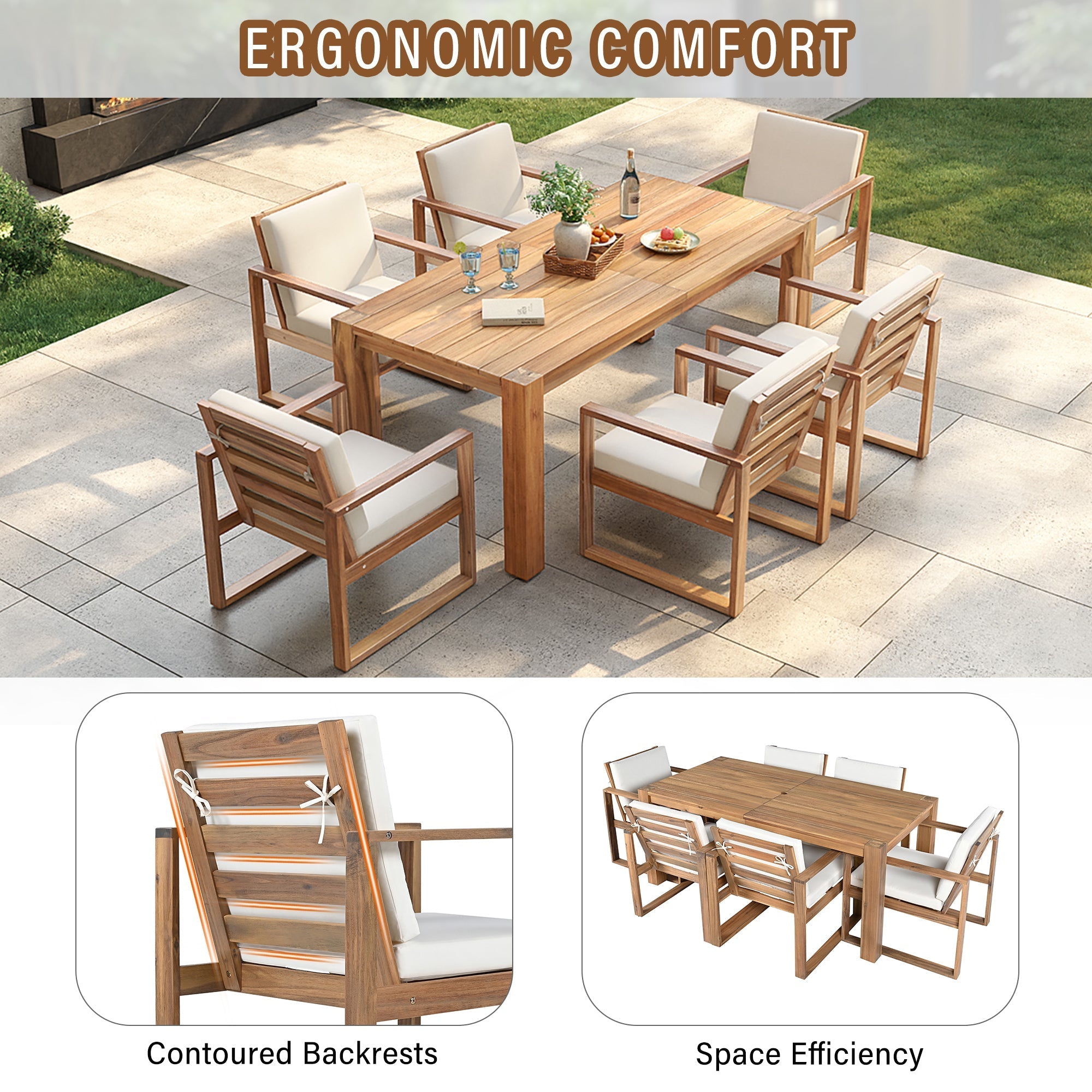 TREXM Patio Table and Chairs Set, 7-Piece Outdoor Dining Set for 6