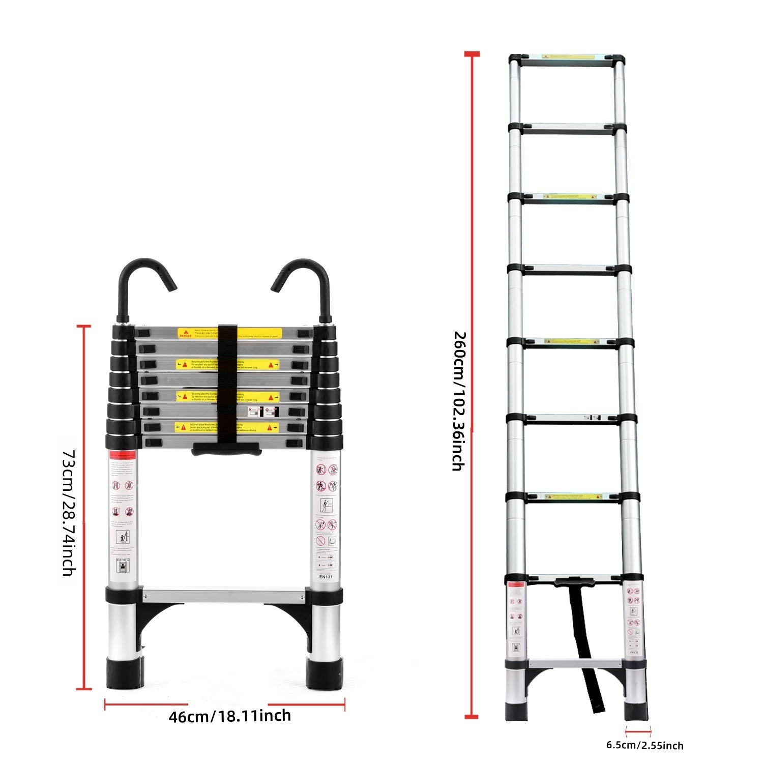 8.5FT Telescopic Ladder - Aluminum Alloy Multi-Purpose Ladder