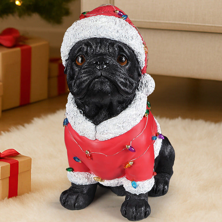 Christmas Pug Statue - Holiday Dog Figurine