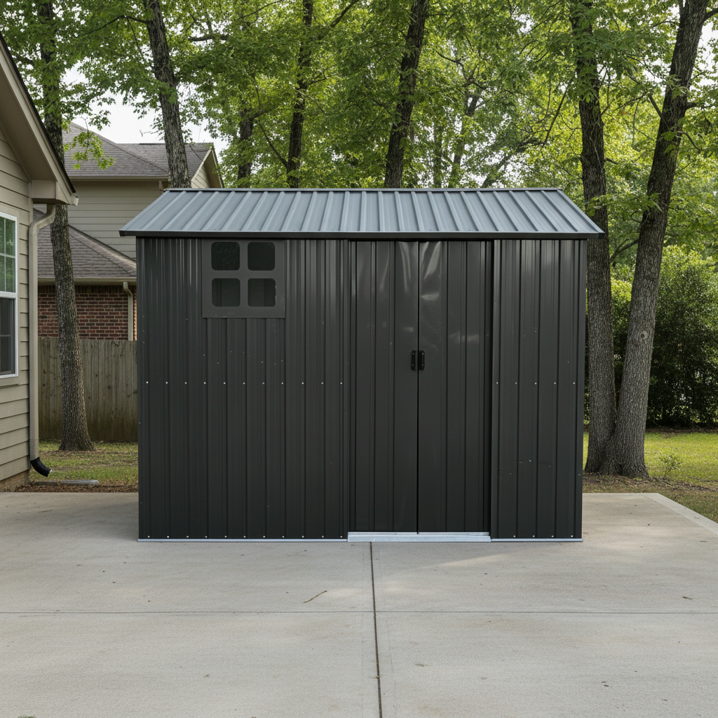 8x6FT Galvanized Steel Outdoor Storage Shed with Sliding Door