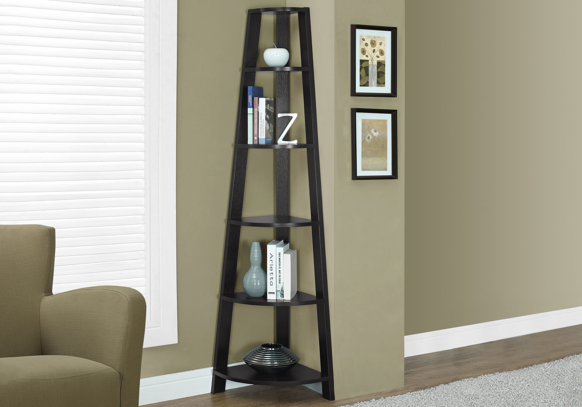 5 Tier Bookshelf, Bookcase, Etagere, Corner