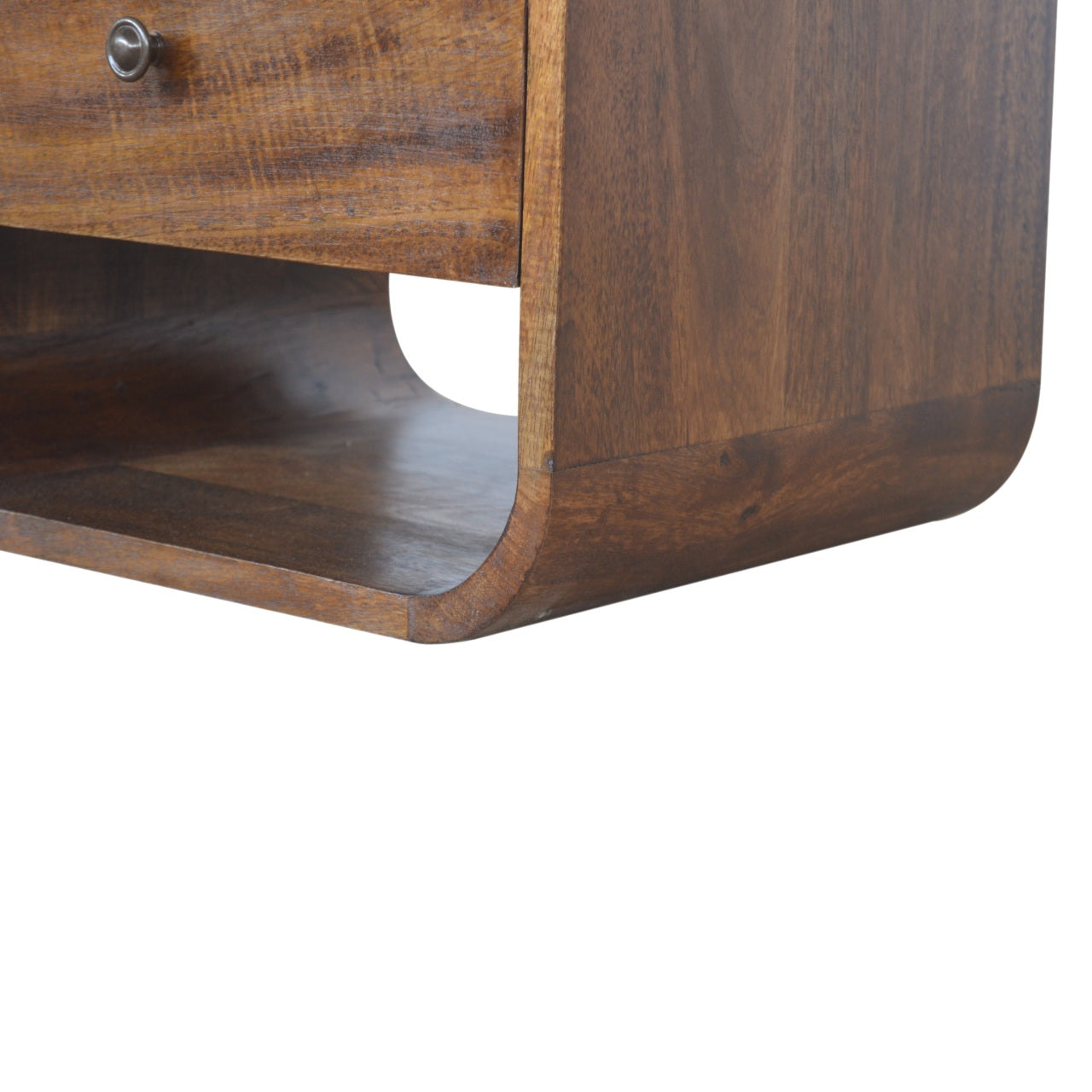 Solid Wood Chestnut Curve 2-Drawer Nightstand, 2 Open Slots
