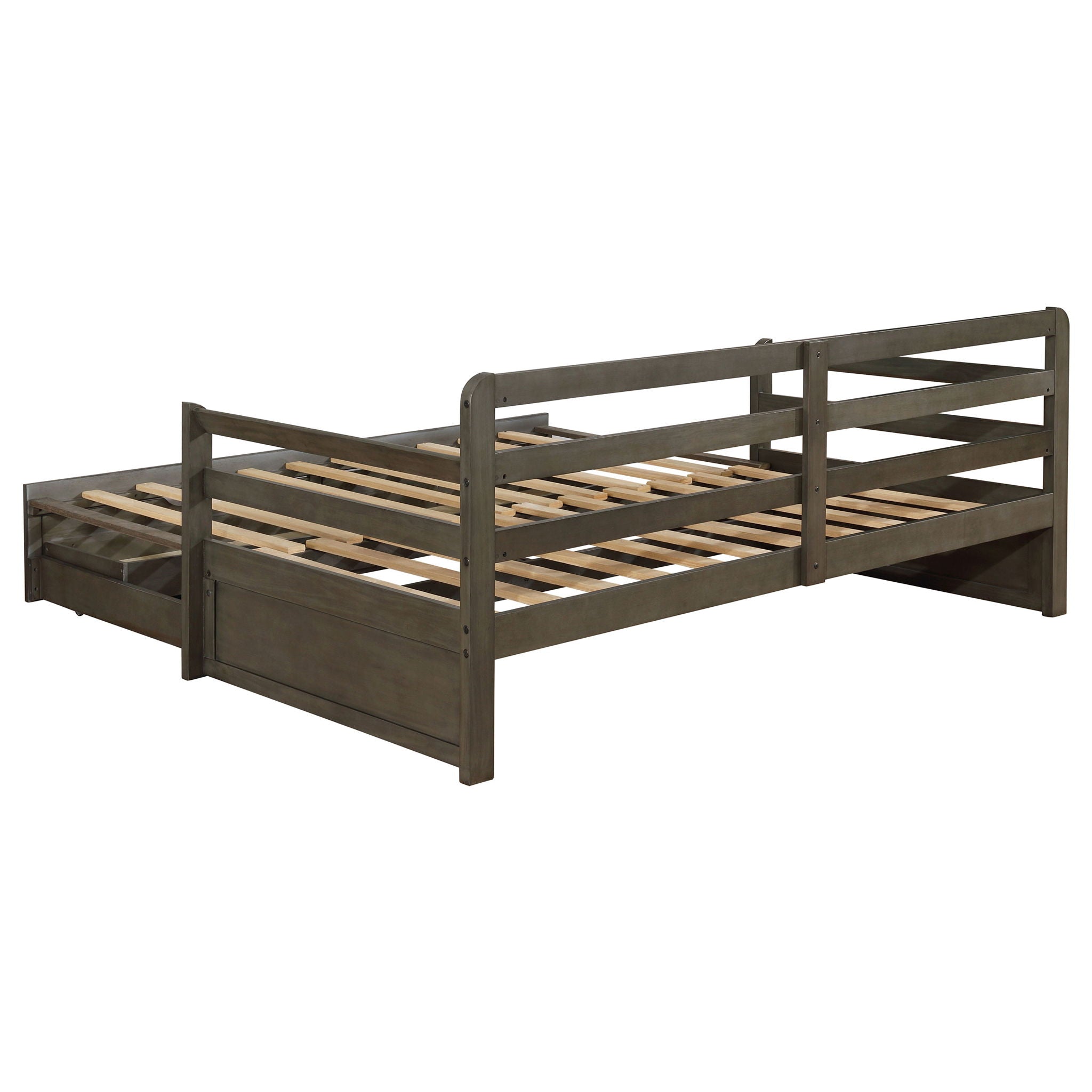 Twin Long 2 Drawer Daybed With Extendable Trundle, Storage Drawers, Fits Standard Mattress - Gray