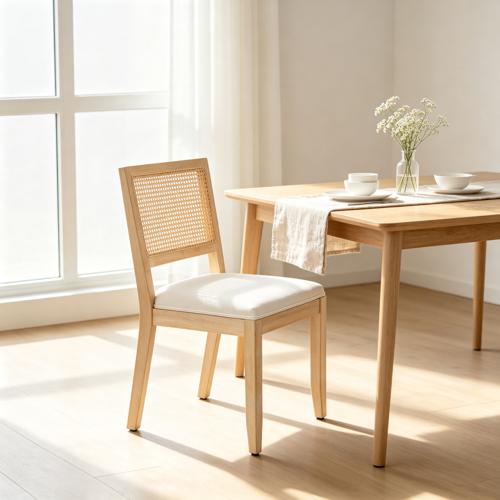 Farmhouse Rattan Dining Chairs Set of 2