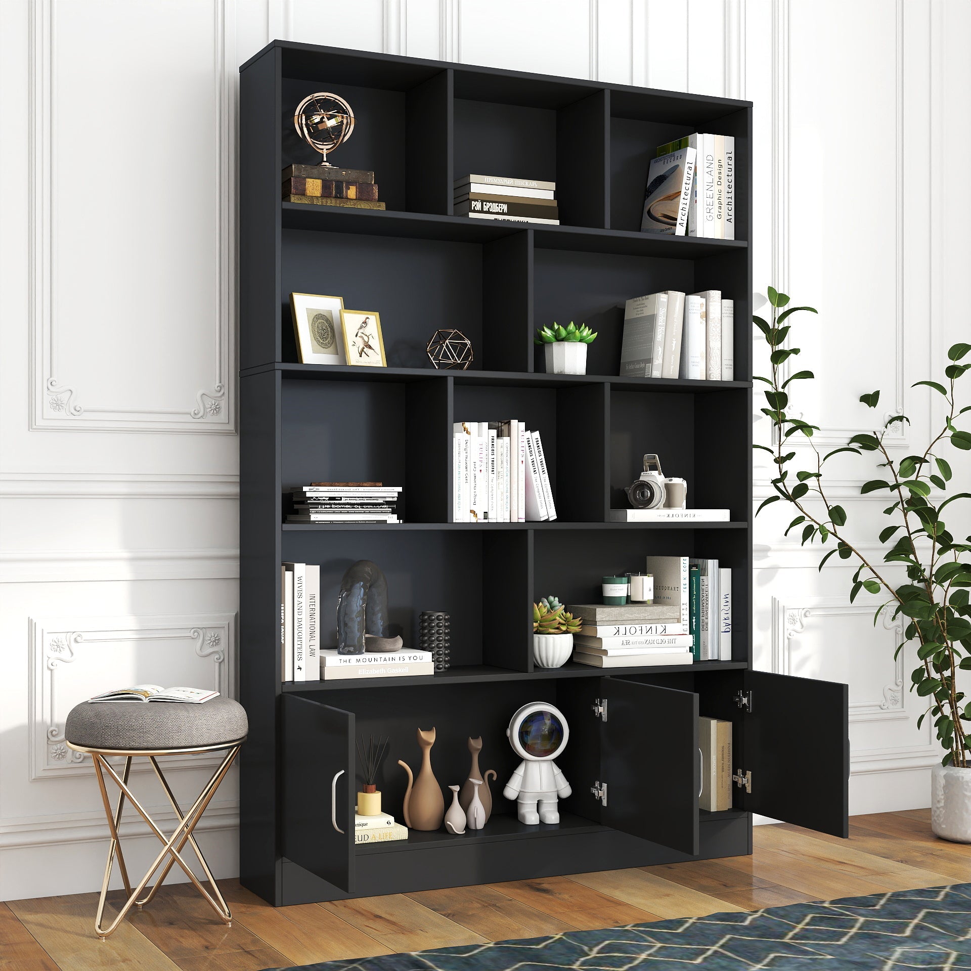 70.87" Tall Bookshelf with 10 Cubes and 3 Doors