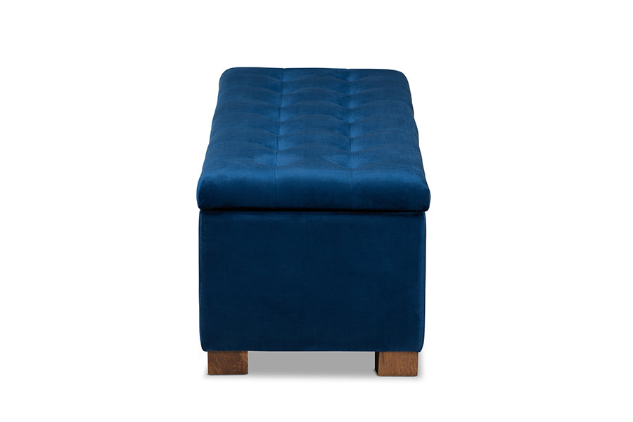 Baxton Studio Roanoke Modern and Contemporary Navy Blue Velvet Fabric Upholstered Grid-Tufted Storage Ottoman Bench