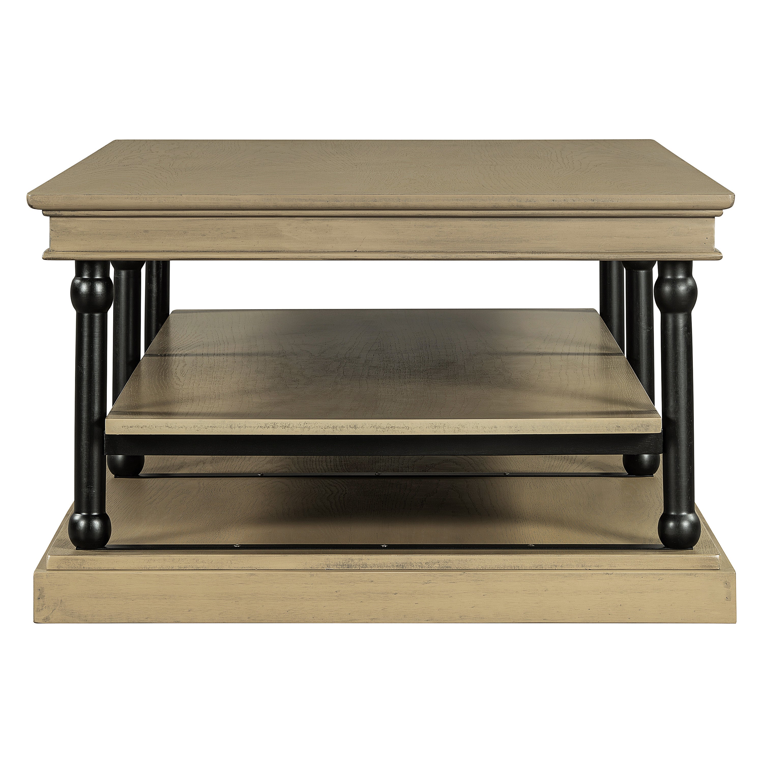 55.1' Wood Coffee Table with Black Legs and Open Storage Shelves