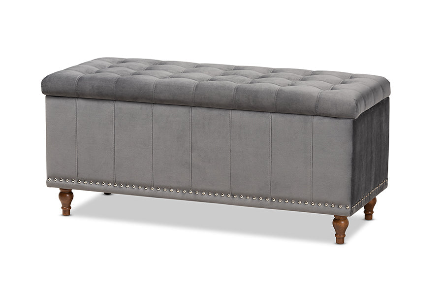 Baxton Studio Kaylee Modern and Contemporary Grey Velvet Fabric Upholstered Button-Tufted Storage Ottoman Bench