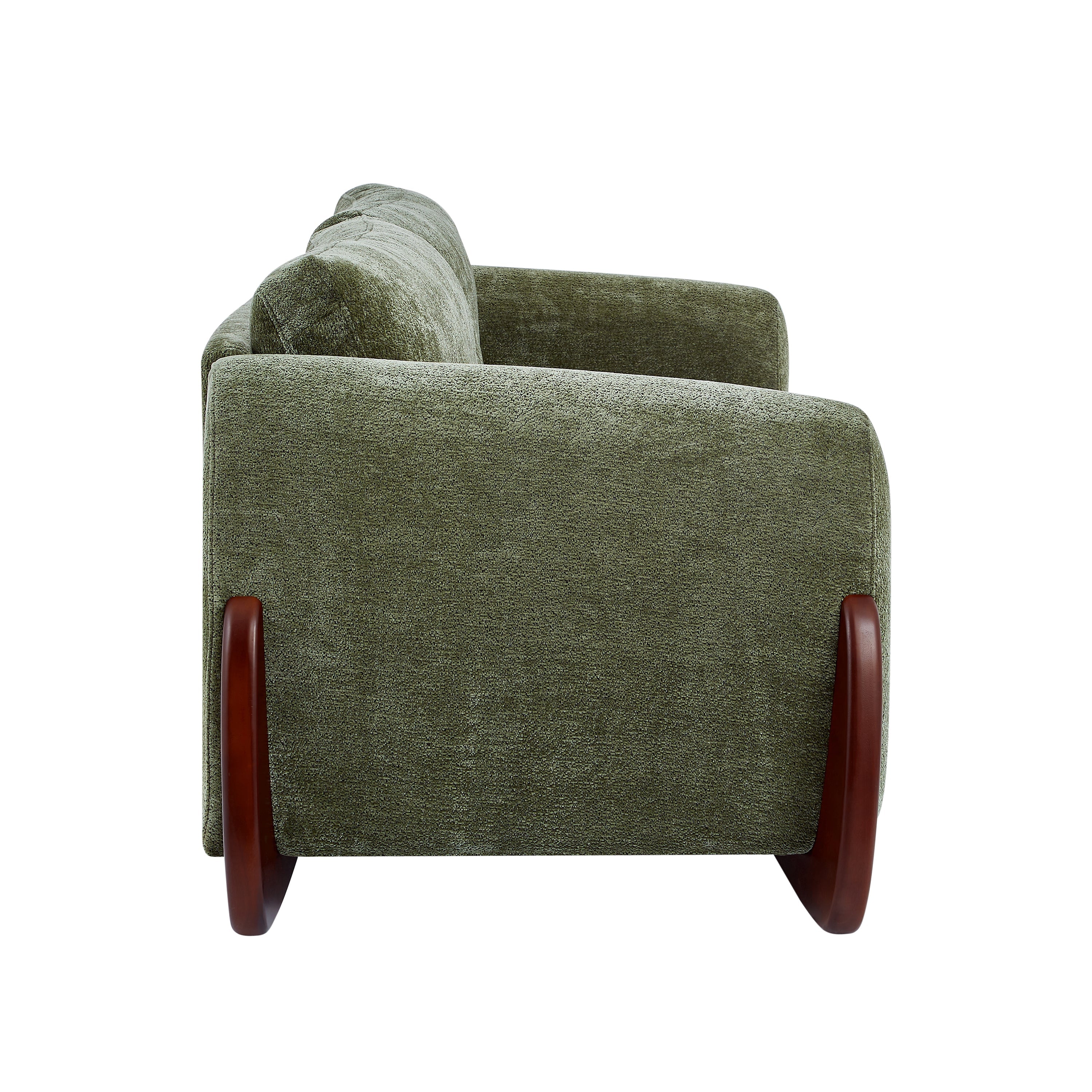 89"L Chenille Sofa with Wooden Legs – Olive