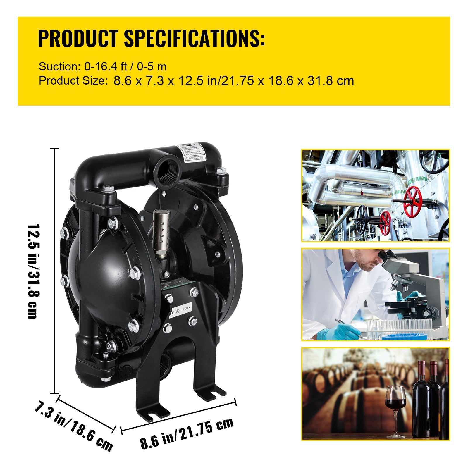 Air-Operated Double Diaphragm Pump 1 Inch Inlet Outlet Aluminum 35 GPM Max 120PSI