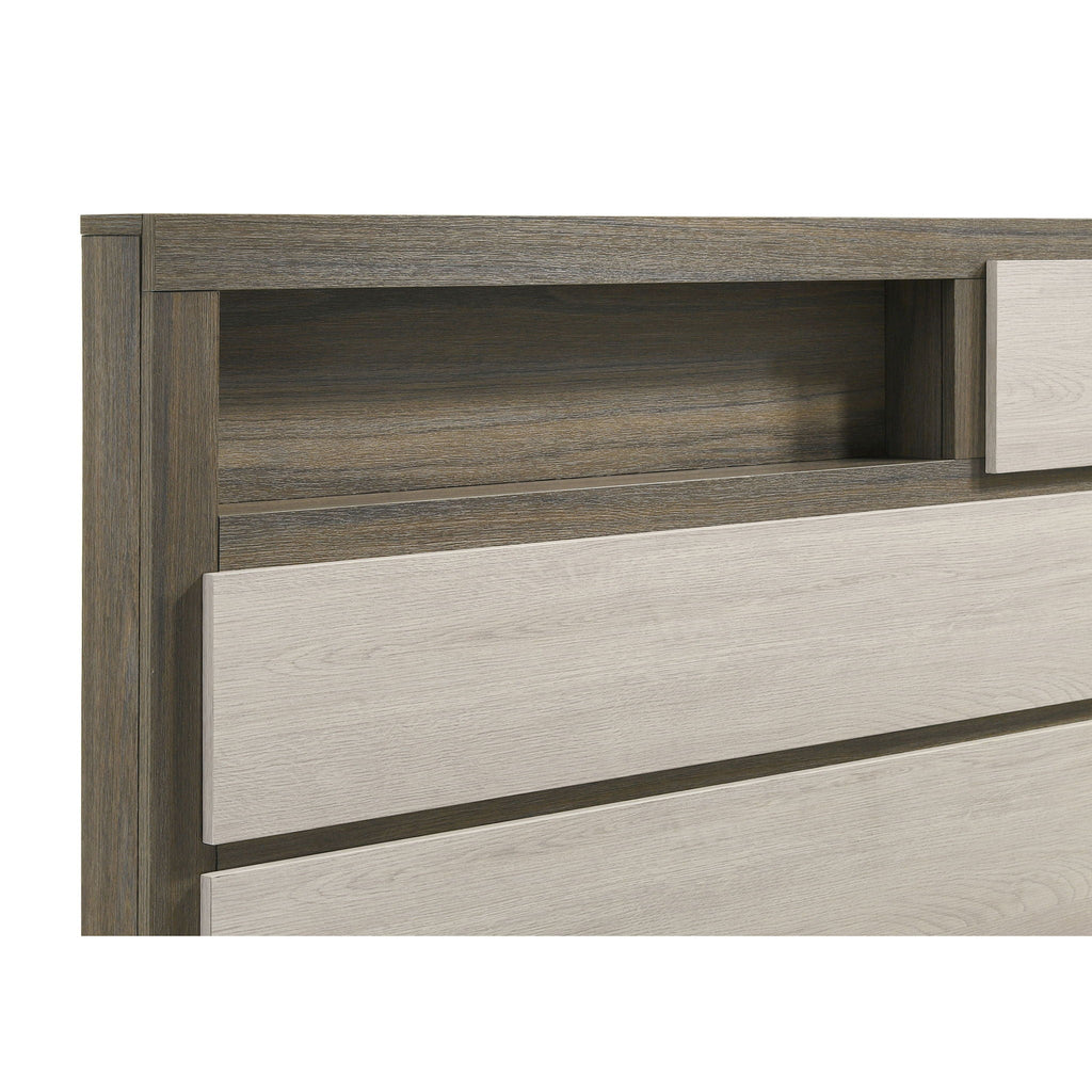 Eastern King Bed Bookcase Headboard With Hidden Storage - Oak