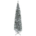 HOMCOM 9' Tall Unlit Snow-Flocked Slim Artificial Christmas Tree