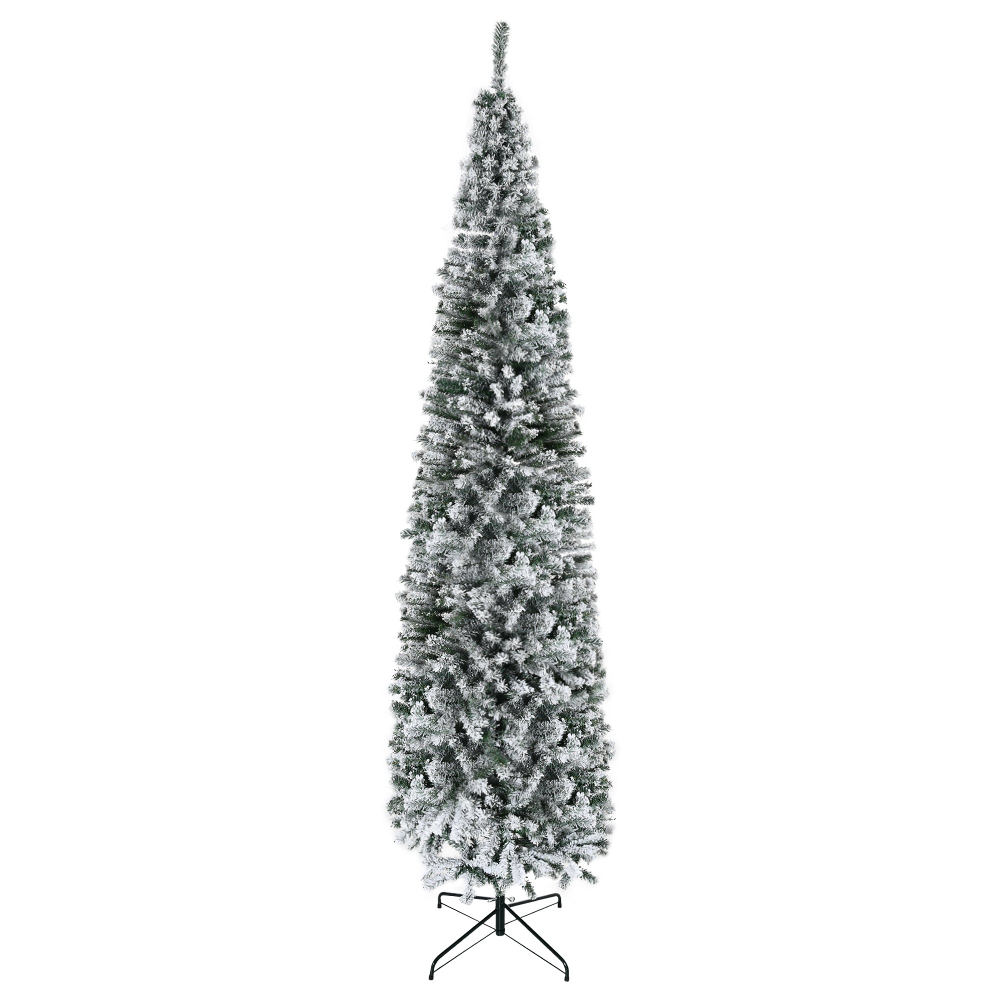 HOMCOM 9' Tall Unlit Snow-Flocked Slim Artificial Christmas Tree