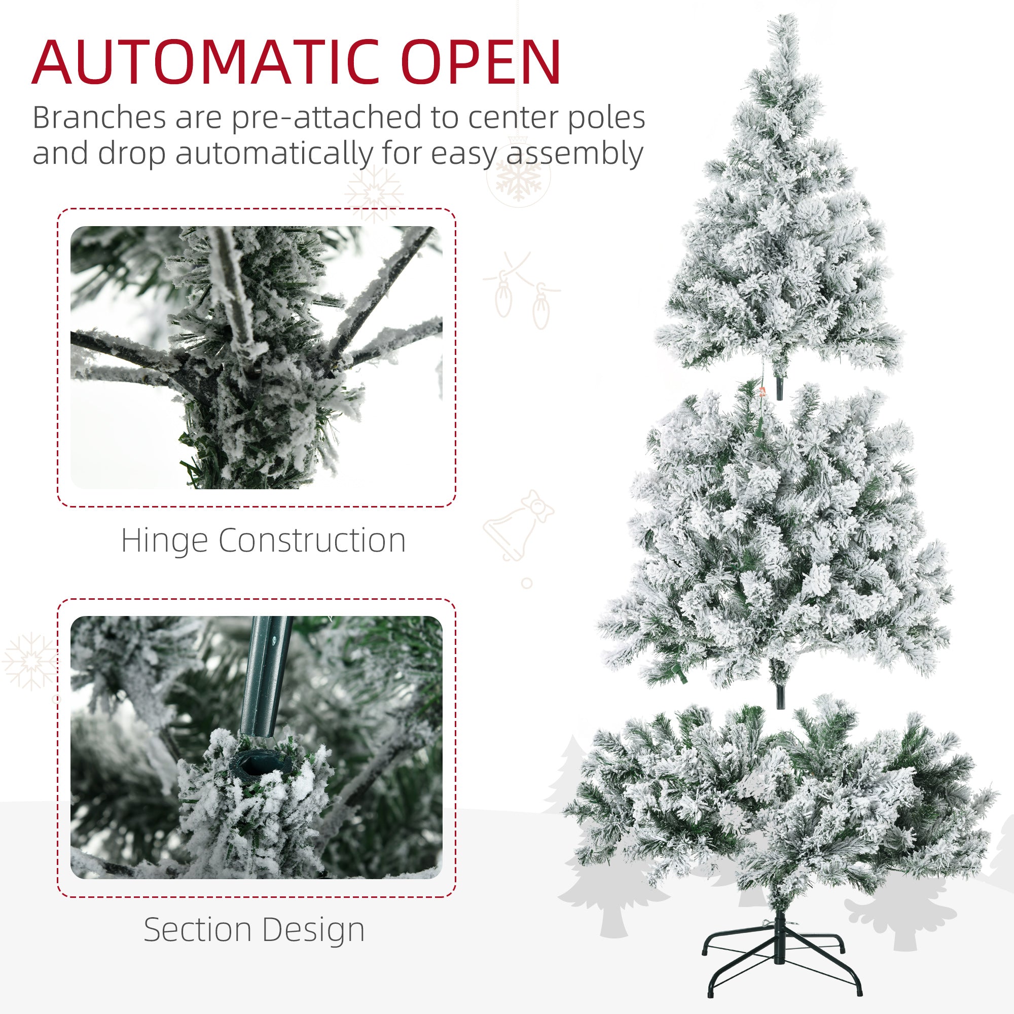 HOMCOM 7.5ft Tall Prelit Artificial Christmas Tree