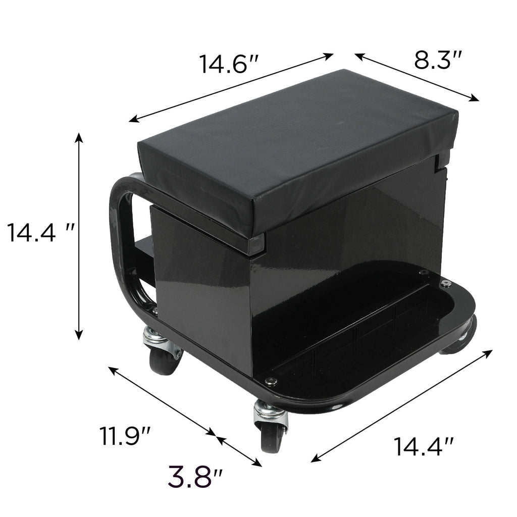 Rolling Creeper Garage Seat With 3 Built-In Drawers
