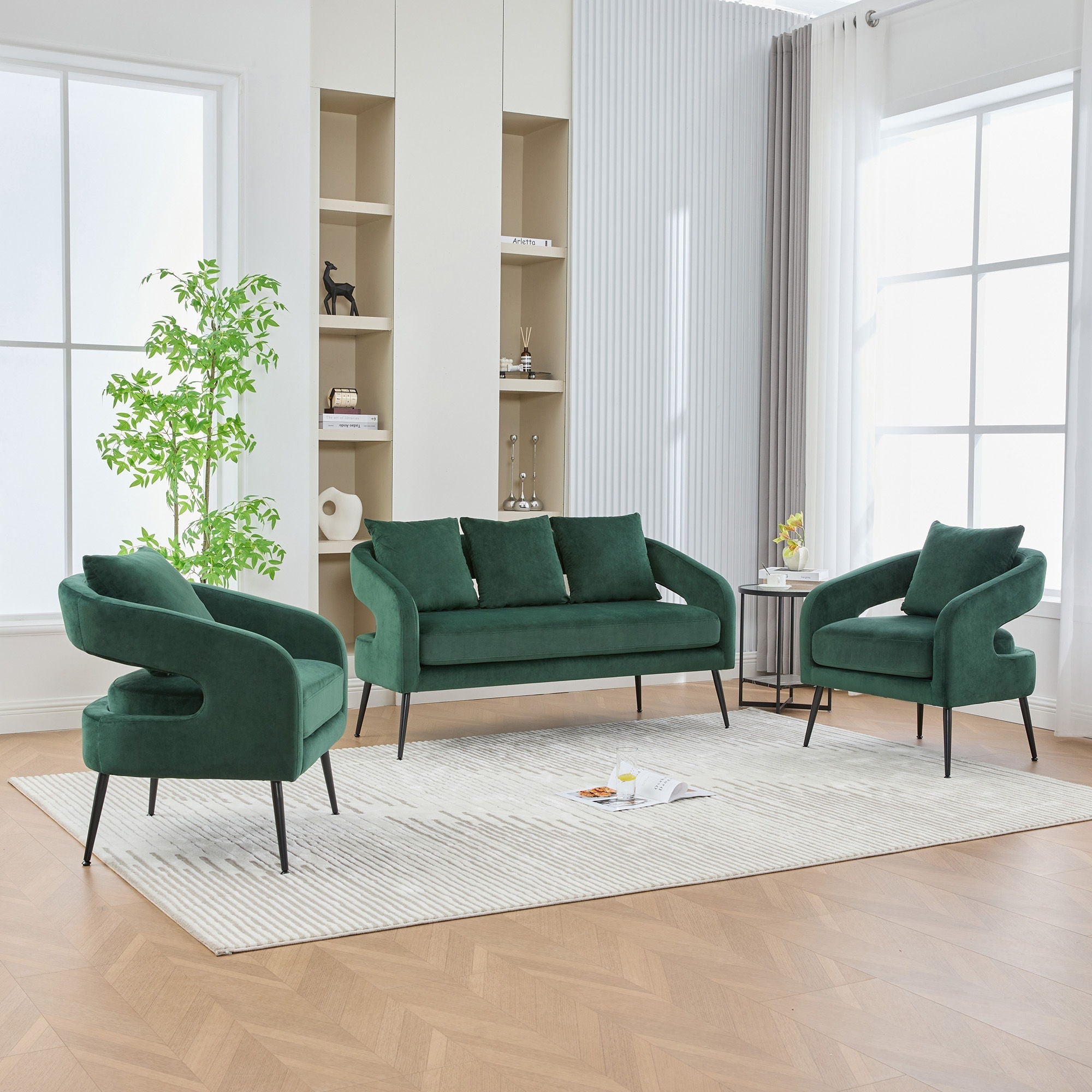 3 Piece Living Room Set, Loveseat & 2 Accent Chairs