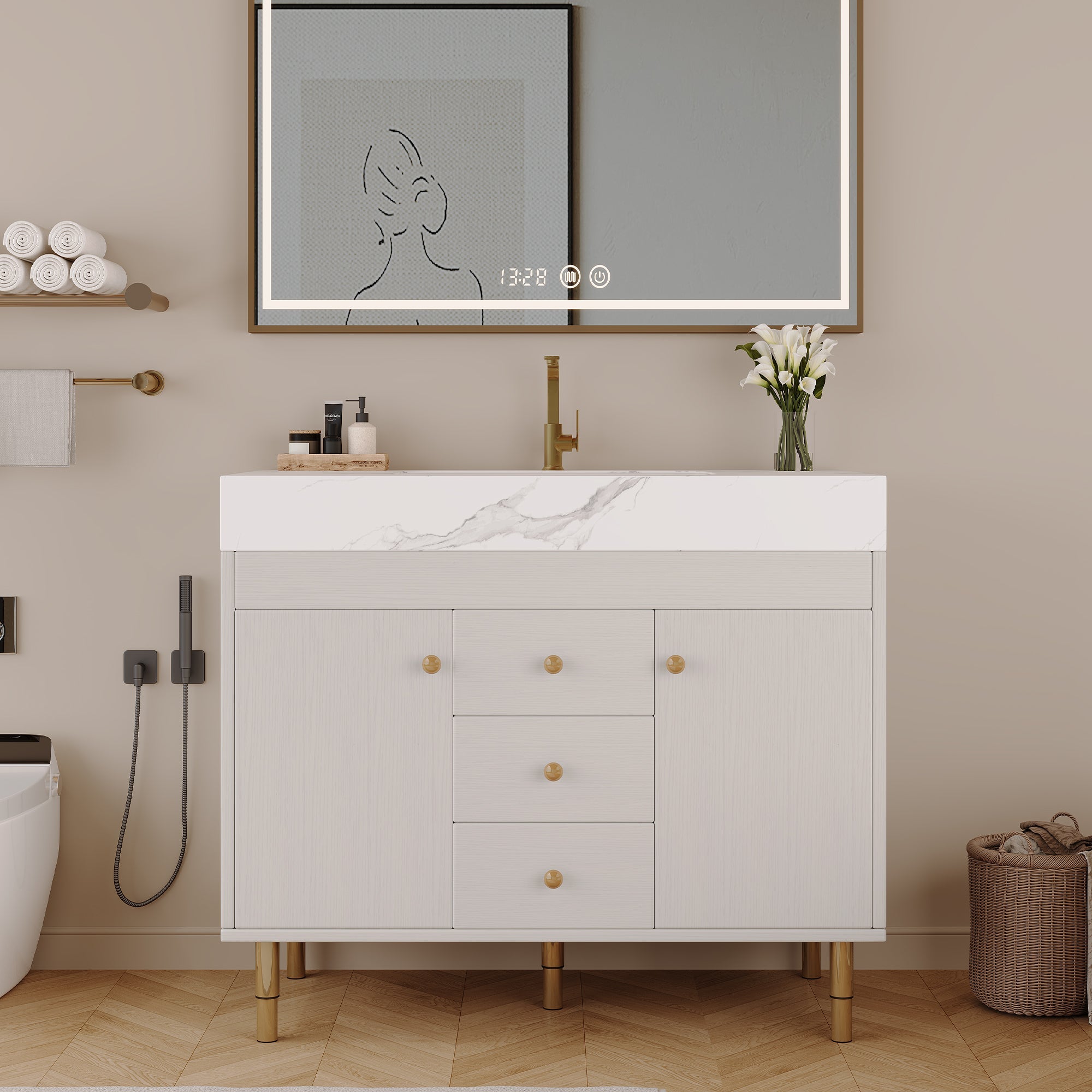 36 in Modern Free-standing Bathroom Vanity with Ceramic Sink & Ample Storage