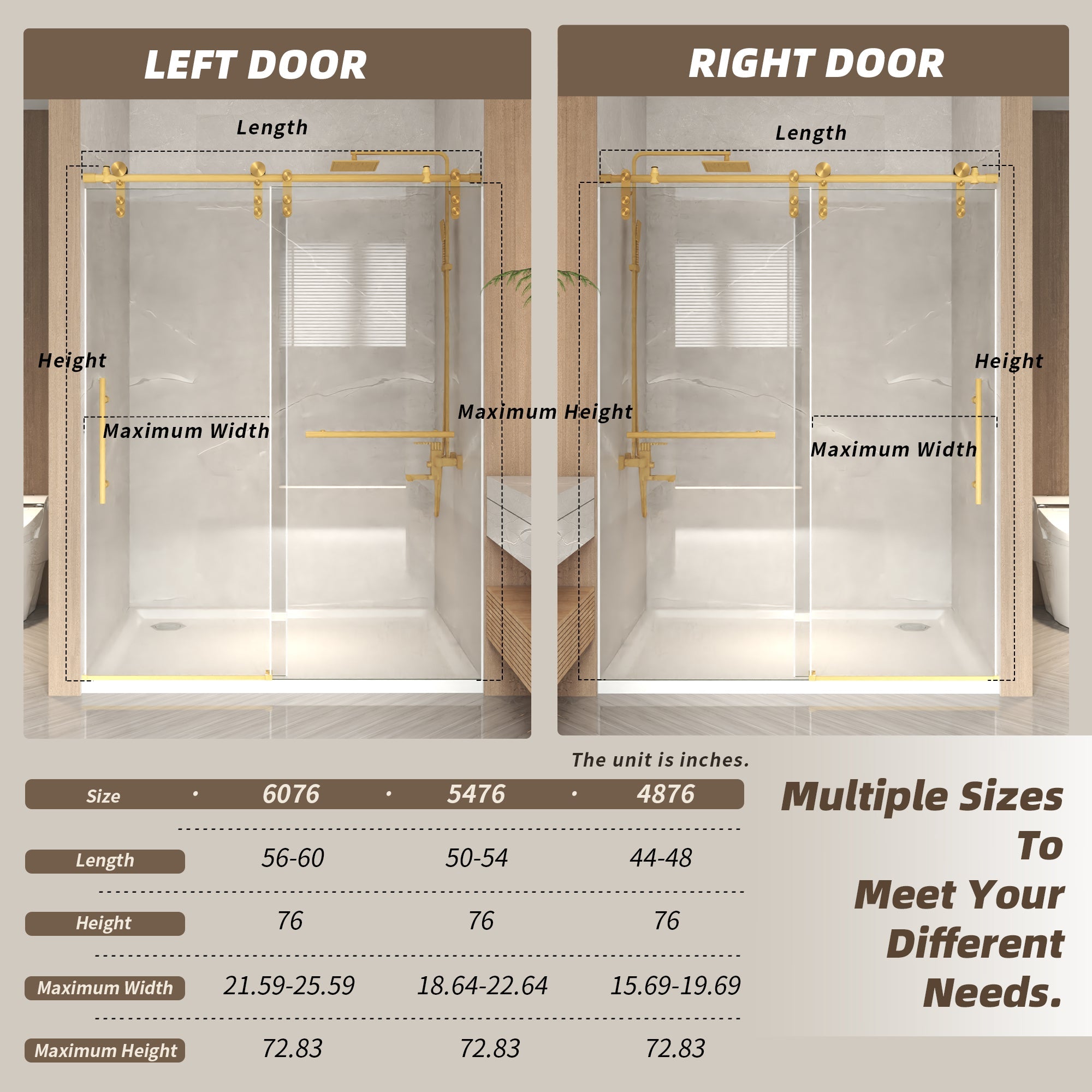 56-60" x 76" Frameless Sliding Shower Door