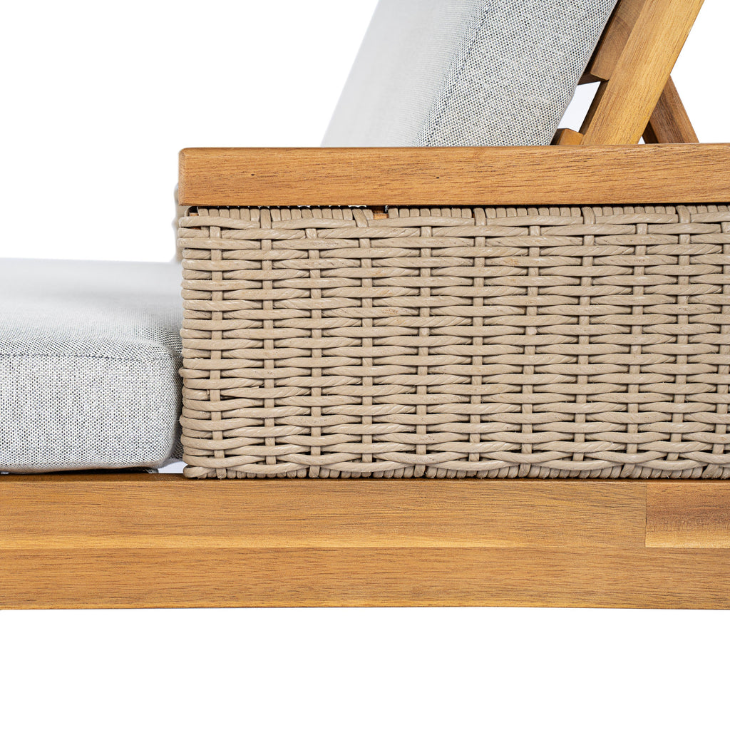 76.8" Solid Acacia Wood Sun Lounger Set of 2 with Grey Cushions