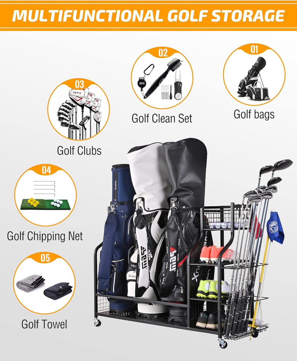 4 Golf Bag Organizer Garage Storage