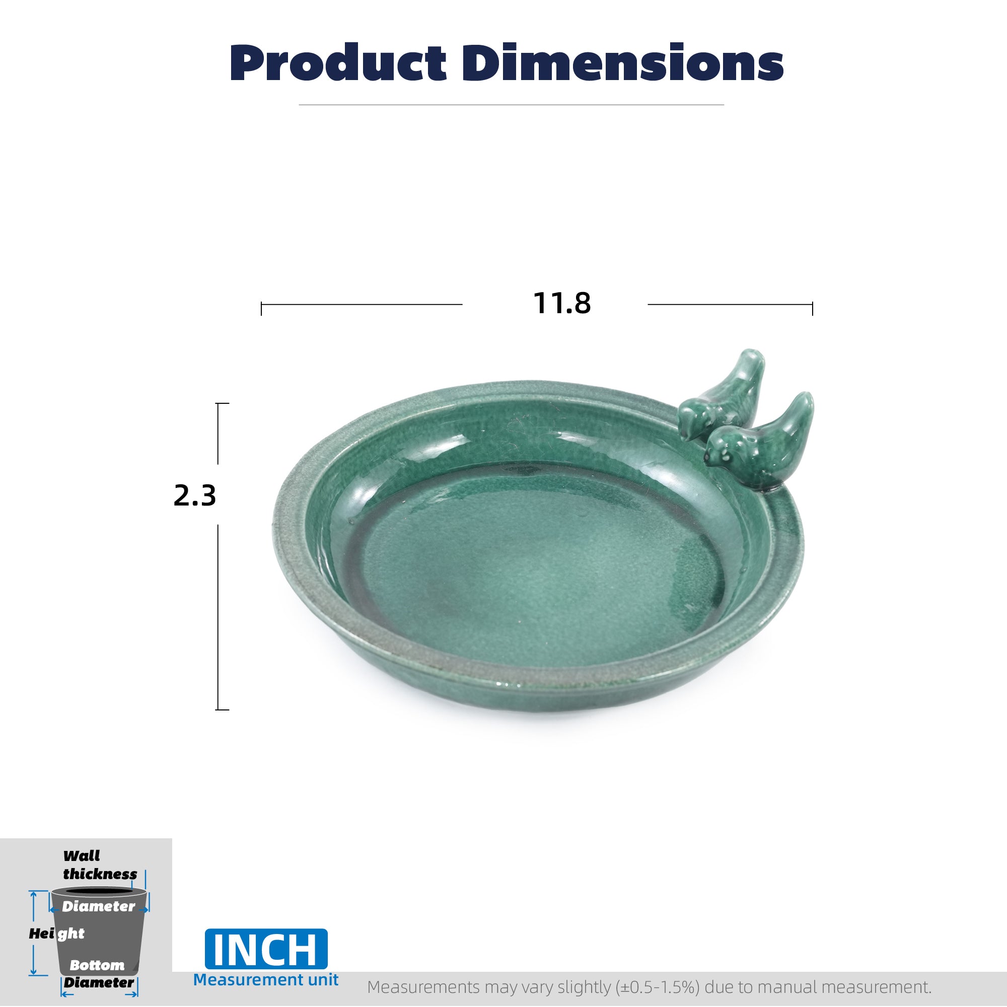 Handmade Ceramic Bird Bath, 11.8 Inch Forest
