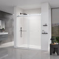 56-60*76 INCH Double Sliding Frameless Soft-Close Shower Door with Premium (8mm)Thick Tampered Glass and Easy-Cleaning Coating In --Brushed Nickel