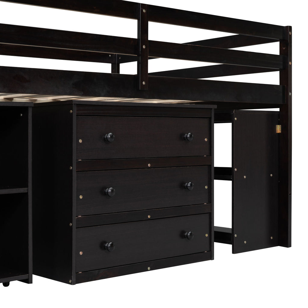 Loft Bed With Retractable Writing Desk And 3 Drawers With Storage Stairs And Shelves