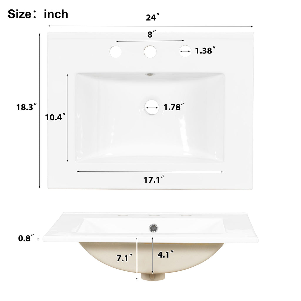 Bathroom Vanity With Sink, Soft Close Door, Double Layer Door Shelf And 3 Drawers - Gray