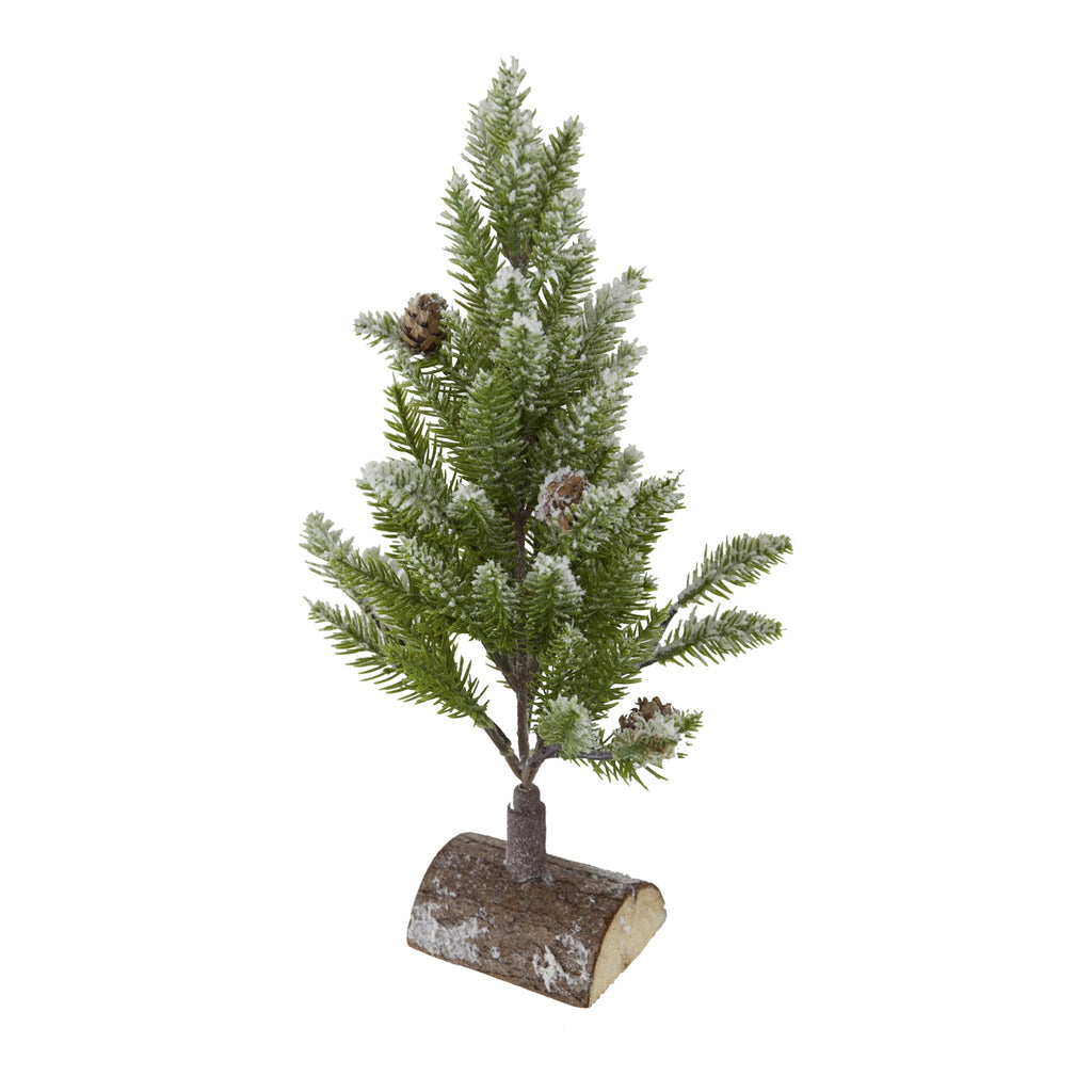 Set of 2, 13.5" Christmas PVC Tree On Wood Base With Snow