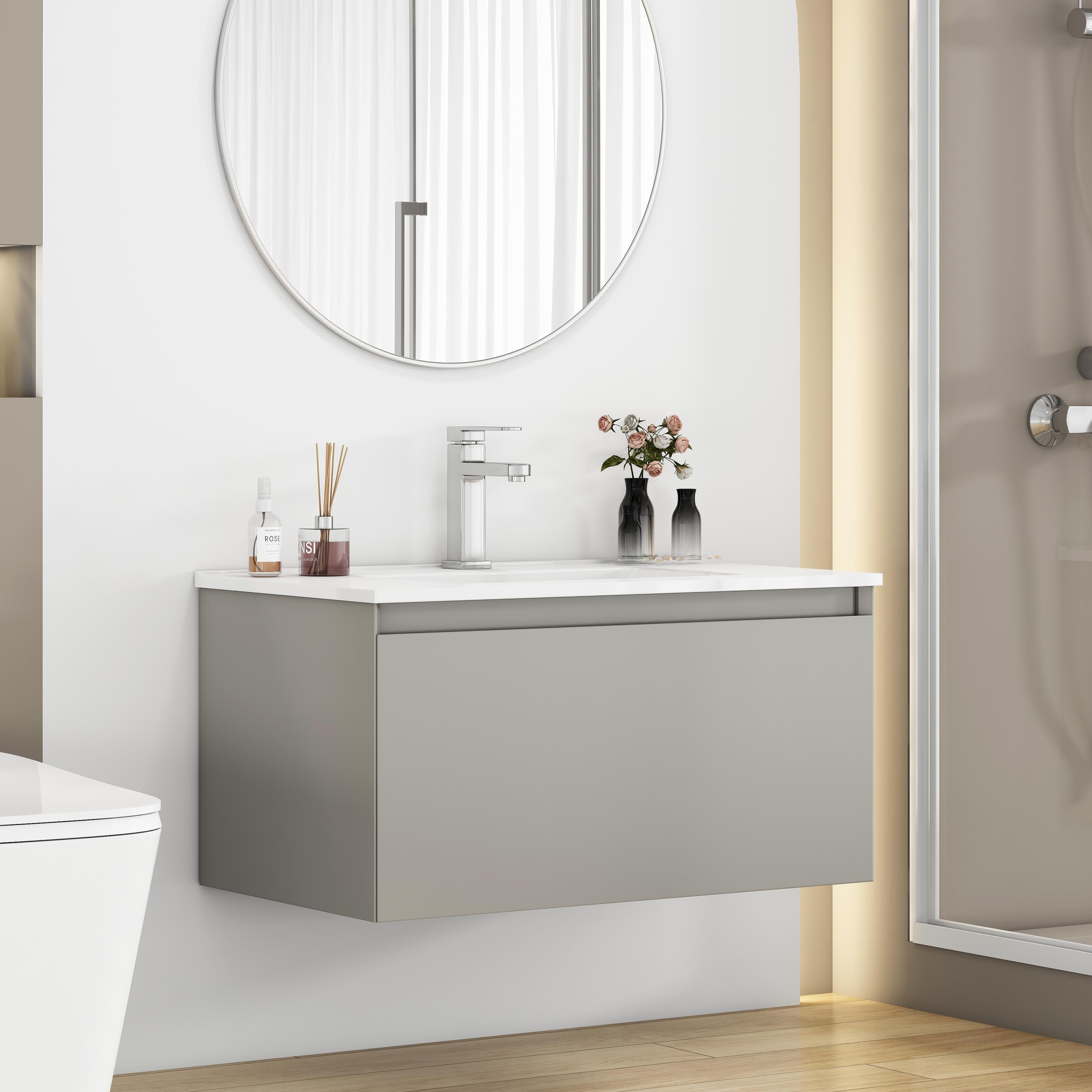 32-Inch Wall-Mounted Bathroom Vanity with Soft-Close Drawer