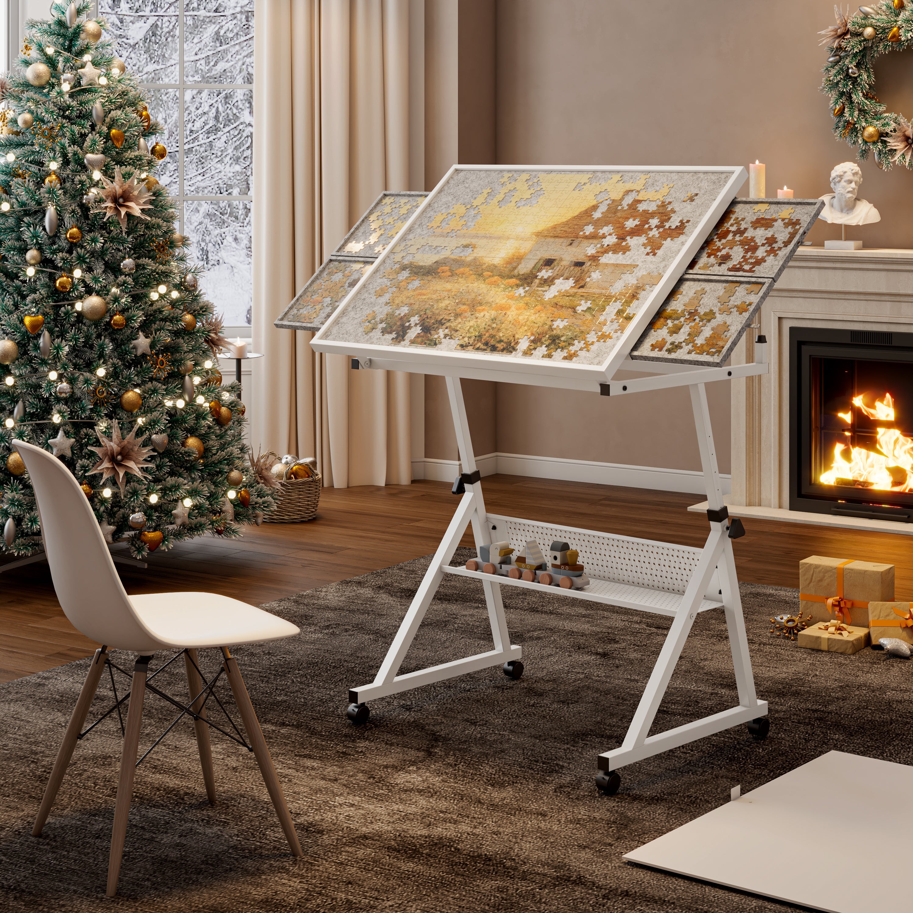 1500 Pieces Jigsaw Puzzle Metal Table Board with 4 Trays