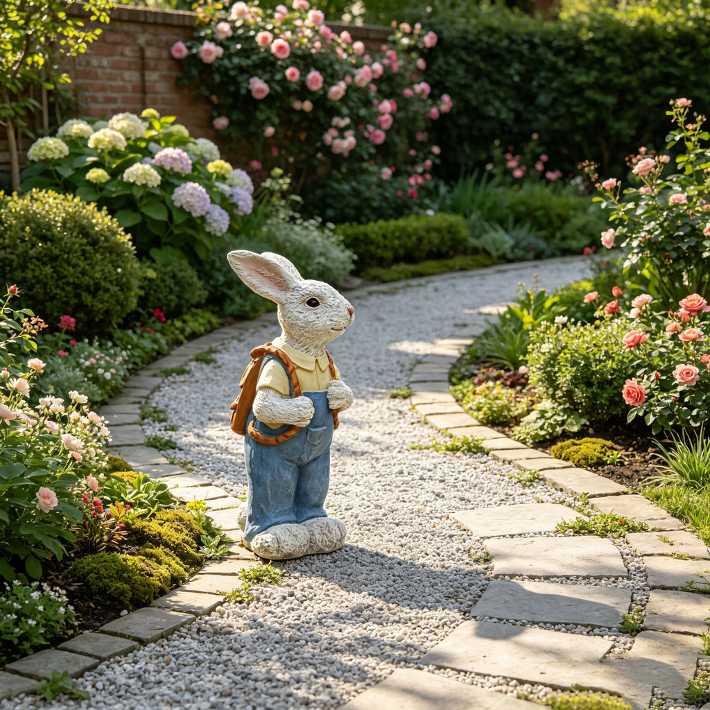 Simulated Couple Rabbit Statue Flower Pot Ornament