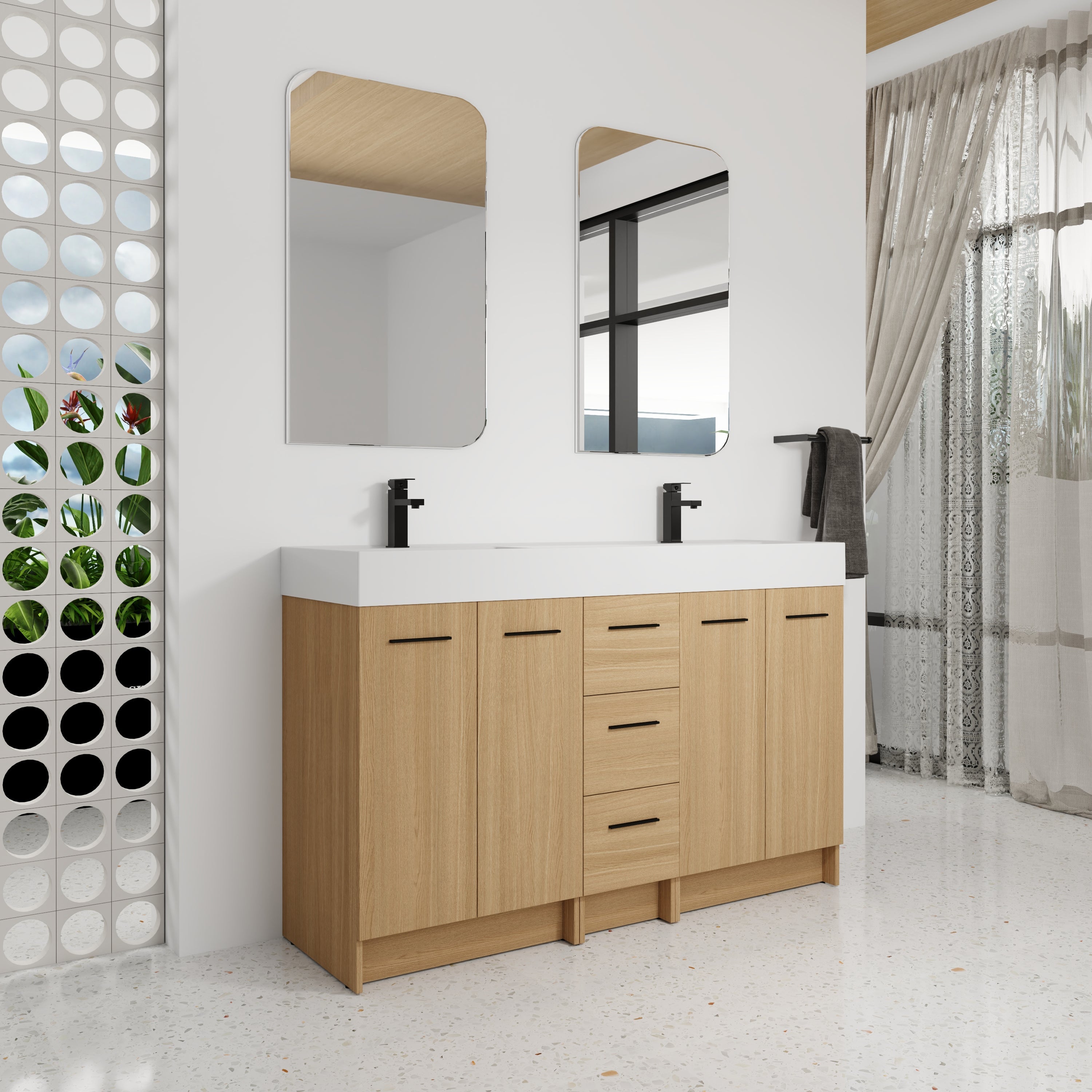 60" Double Sink Bathroom Vanity with 3 Drawers and Large Storage