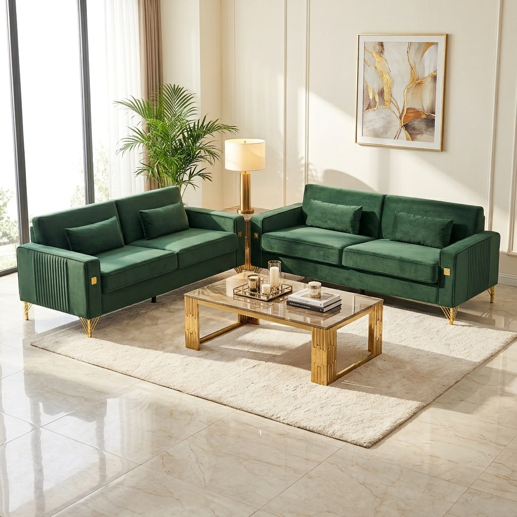 Emerald Green Velvet 2-Piece Sofa Set
