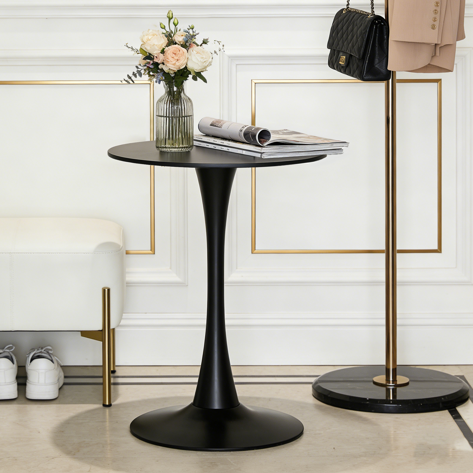 Black Round Dining Table with MDF Top and Matte Iron Base