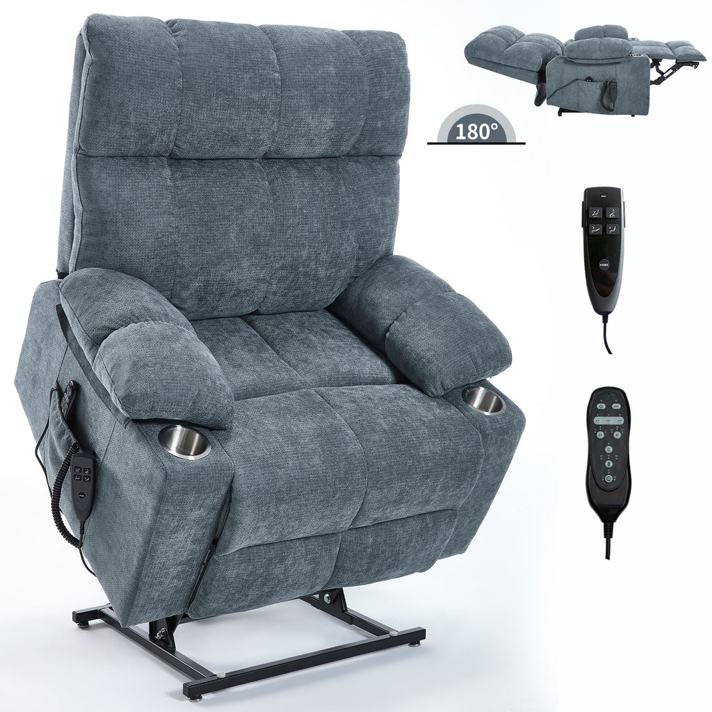 Grey Chenille Power Lift Recliner Chair
