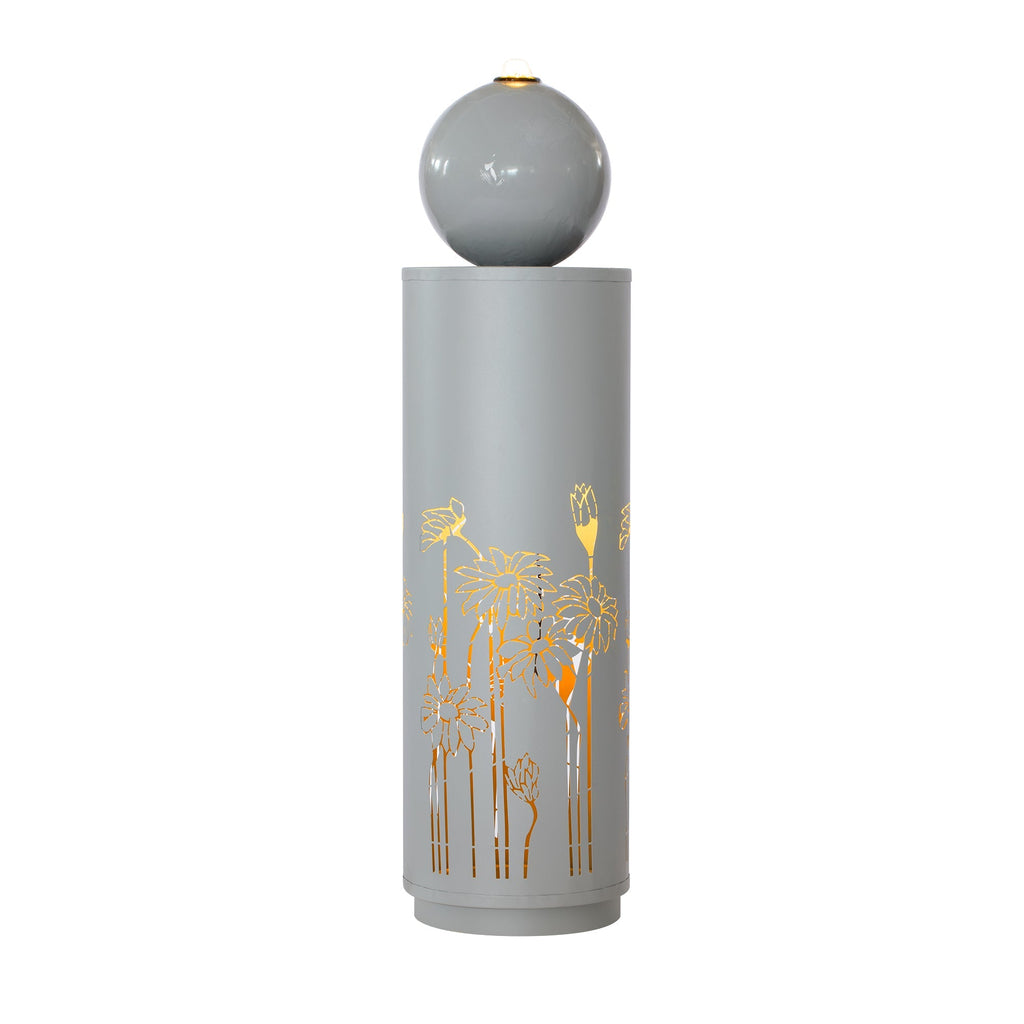34.25'H Light Gray Metal Cutout Outdoor Water Fountain with LED Lights