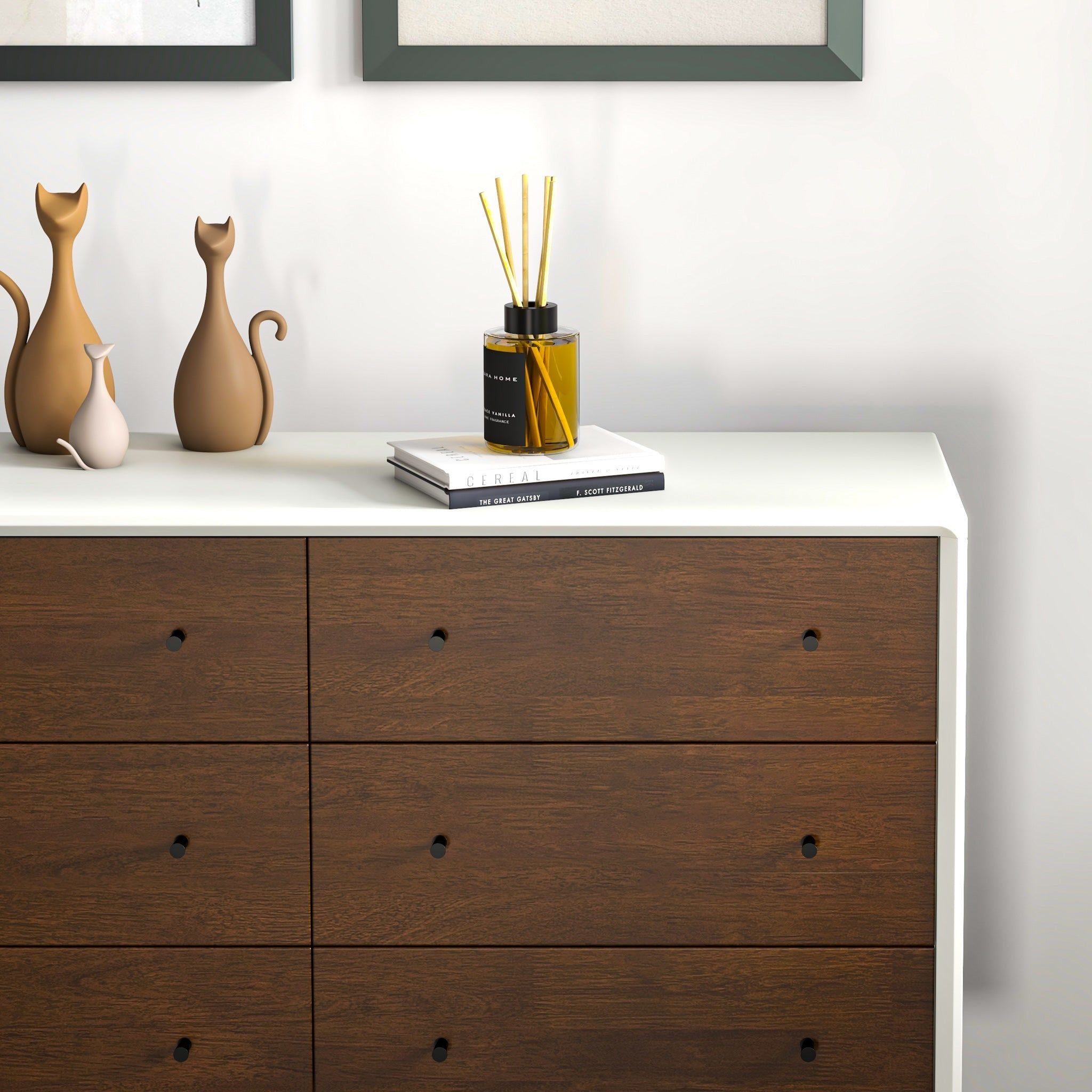 Dresser 6 Drawer - Dark Brown / White