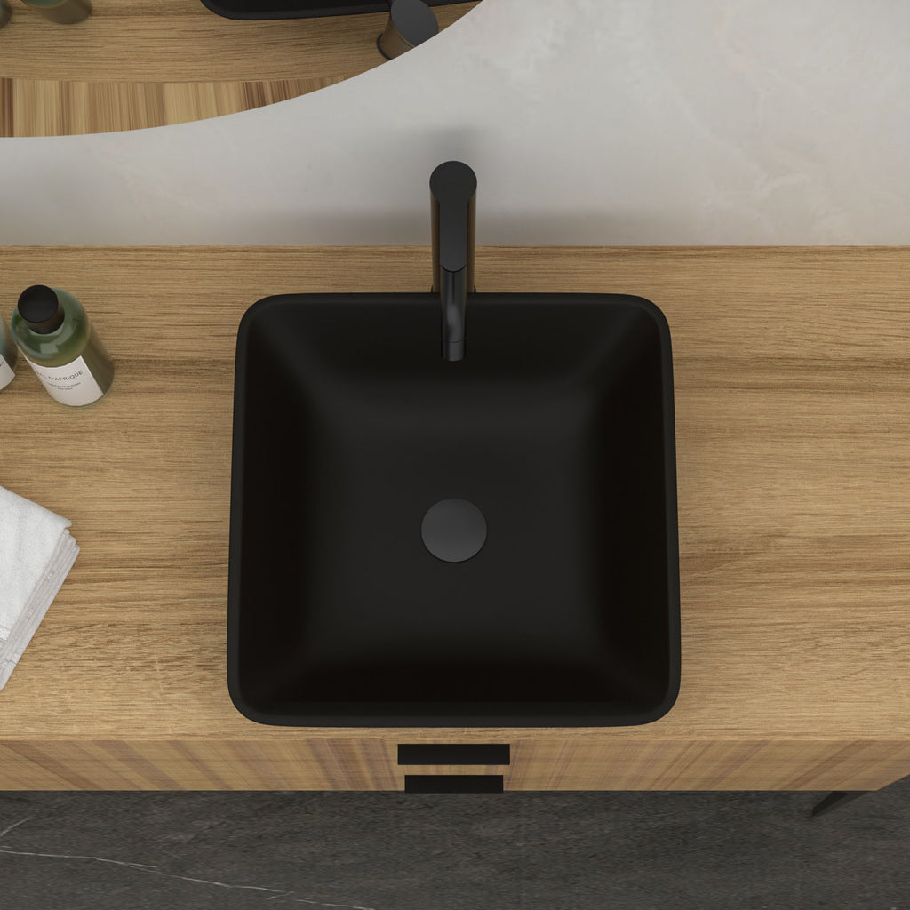 Artistic Vessel Sink With Faucet And Pop Up Drain - Matte Black