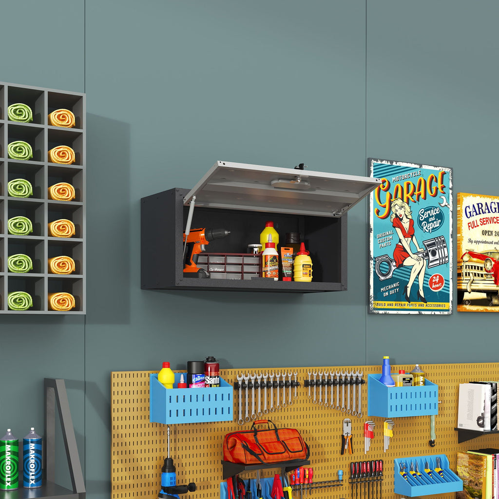Heavy Duty Metal Wall Mounted Tool Storage Cabinet Steel Metal Garage Storage Cabinet - Black / Gray