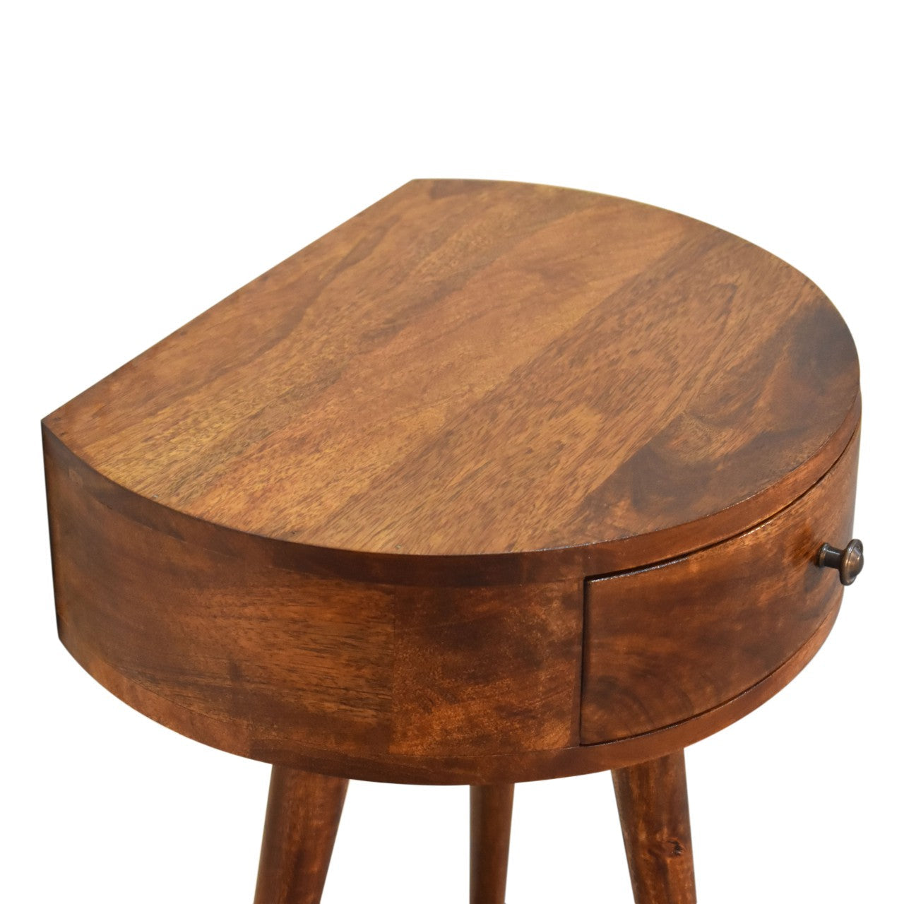 Solid Wood Chestnut Semi Circle Nightstand, 1-Drawer, Nordic Legs