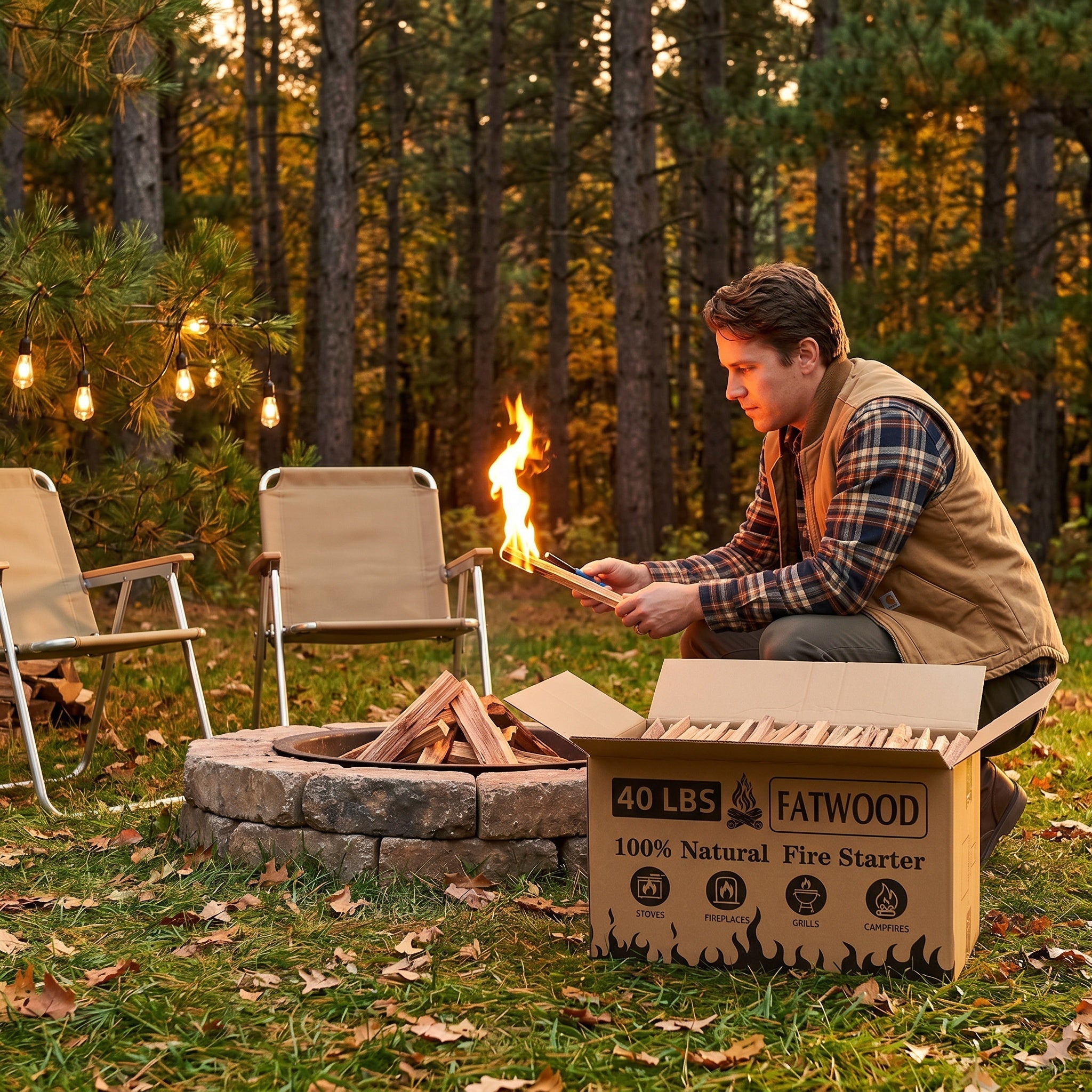 40 Lbs Fatwood Fire Starter Sticks, 100%