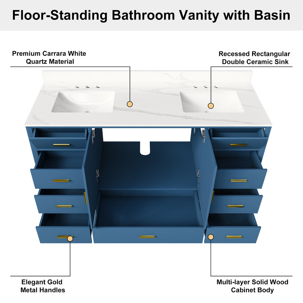 60" Solid Wood Bathroom Vanity with Double Sinks